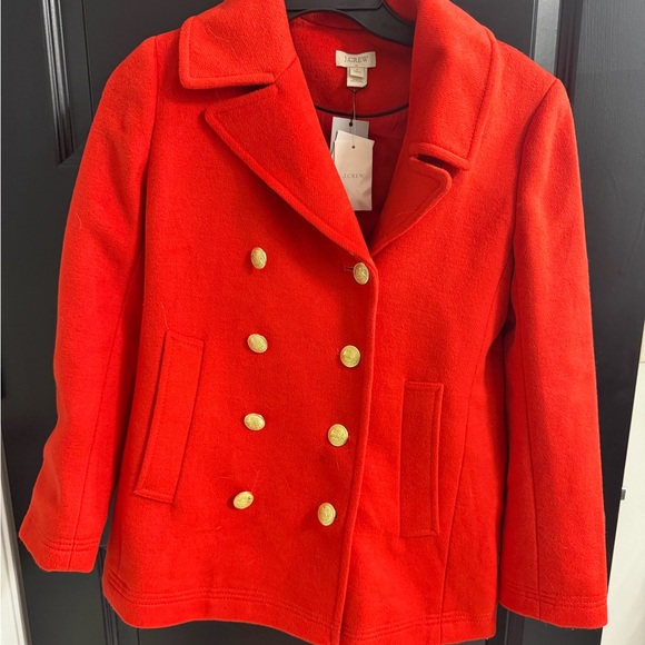 J.Crew Petite Red Wool Peacoat – Gold Buttons, Holiday Chic - Picture 2 of 7